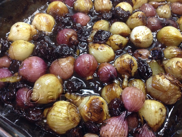 pearl onions, dried cherries, side dish, condiment, balsamic vinegar