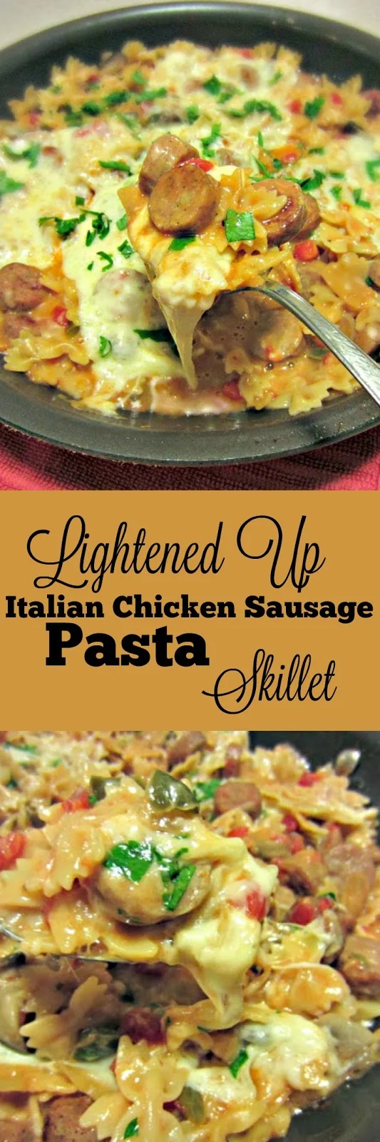 Lightented Up Italian Chicken Sausage Pasta Skillet | by Renee's Kitchen Adventures - Easy recipe for a quick dinner on a hectic day that the whole family will love!  Cheesy goodness in every bite! 
