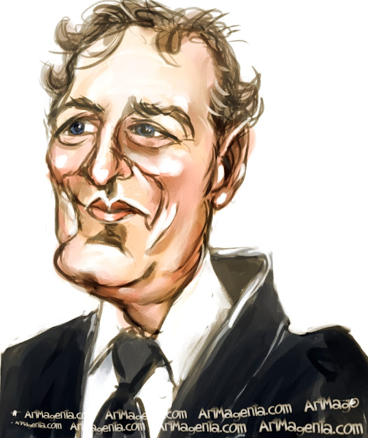 Piers Morgan caricature cartoon. Portrait drawing by caricaturist Artmagenta