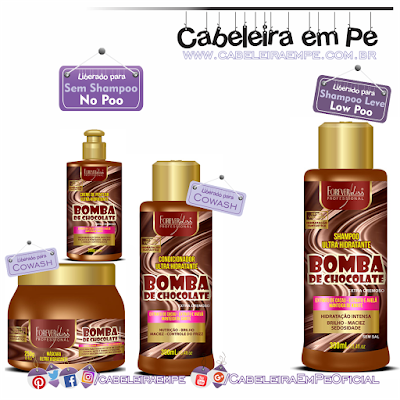 Linha Bomba de Chocolate - Forever Liss (Shampoo liberado para Low Poo - Máscara, condicionador e creme para pentear liberados para No Poo