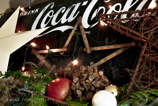 Coke inspired fireplace mantel decor for Christmas via Funky Junk Interiors - Christmas home tour 2012 Coke inspired fireplace mantel decor for Christmas via Funky Junk Interiors - Christmas home tour 2012