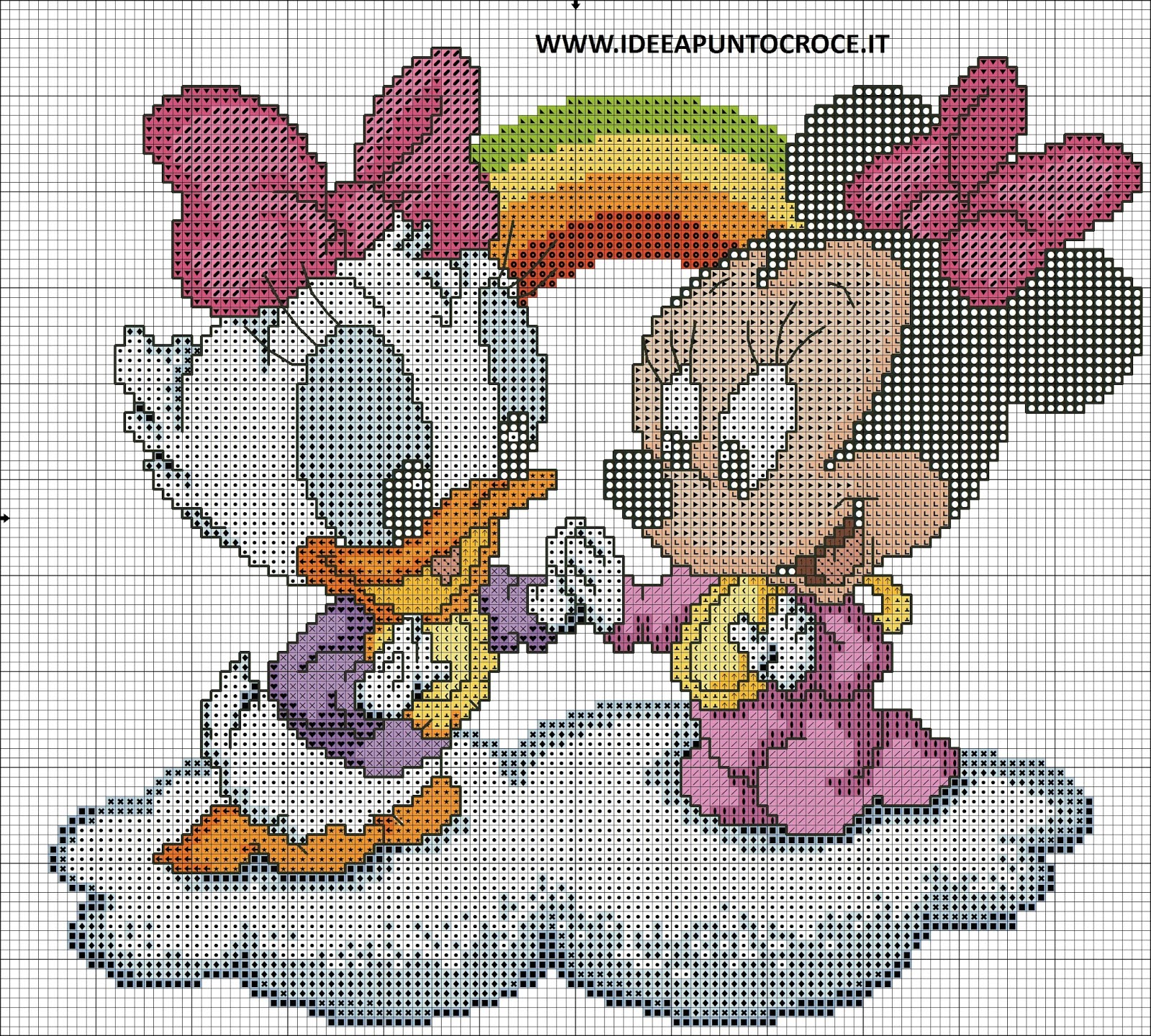 SCHEMI DISNEY A PUNTO CROCE SCHEMI BABY PAPERINO E PAPERINA jpg (1600x1440)