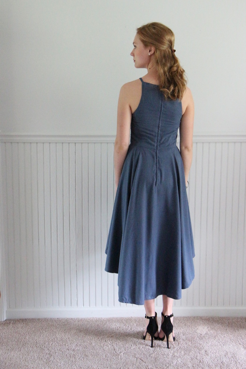 slate blue evening gown