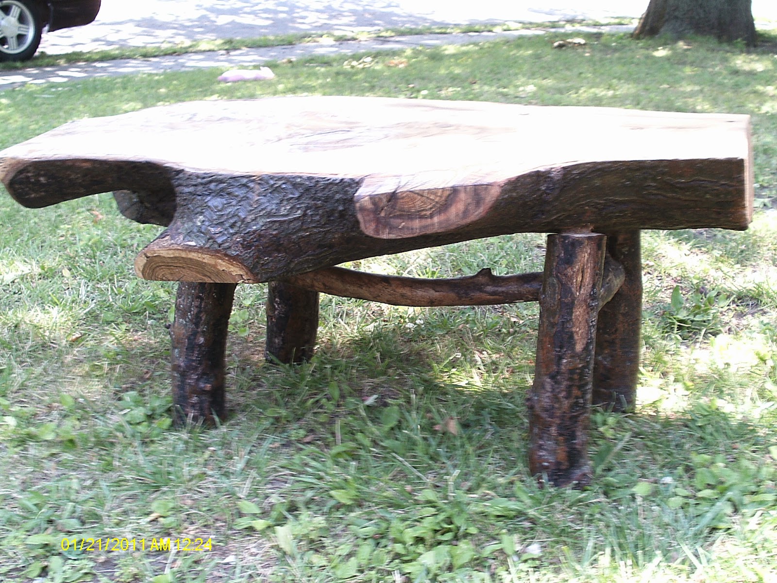 Handmade Rustic & Log Furniture Oak Log Bench and Coffee Table