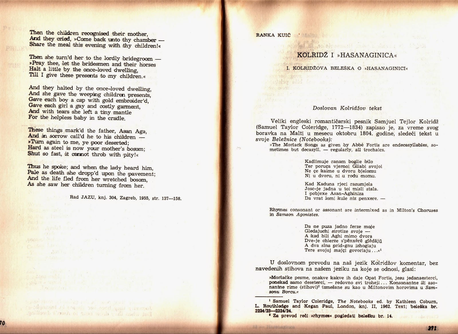 SEVDALINKE "Hasanaginica" (prijevod na engleski William Edmondstoune