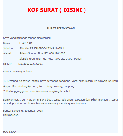 Contoh Surat Pernyataan tanggung jawab Blog Berbagi