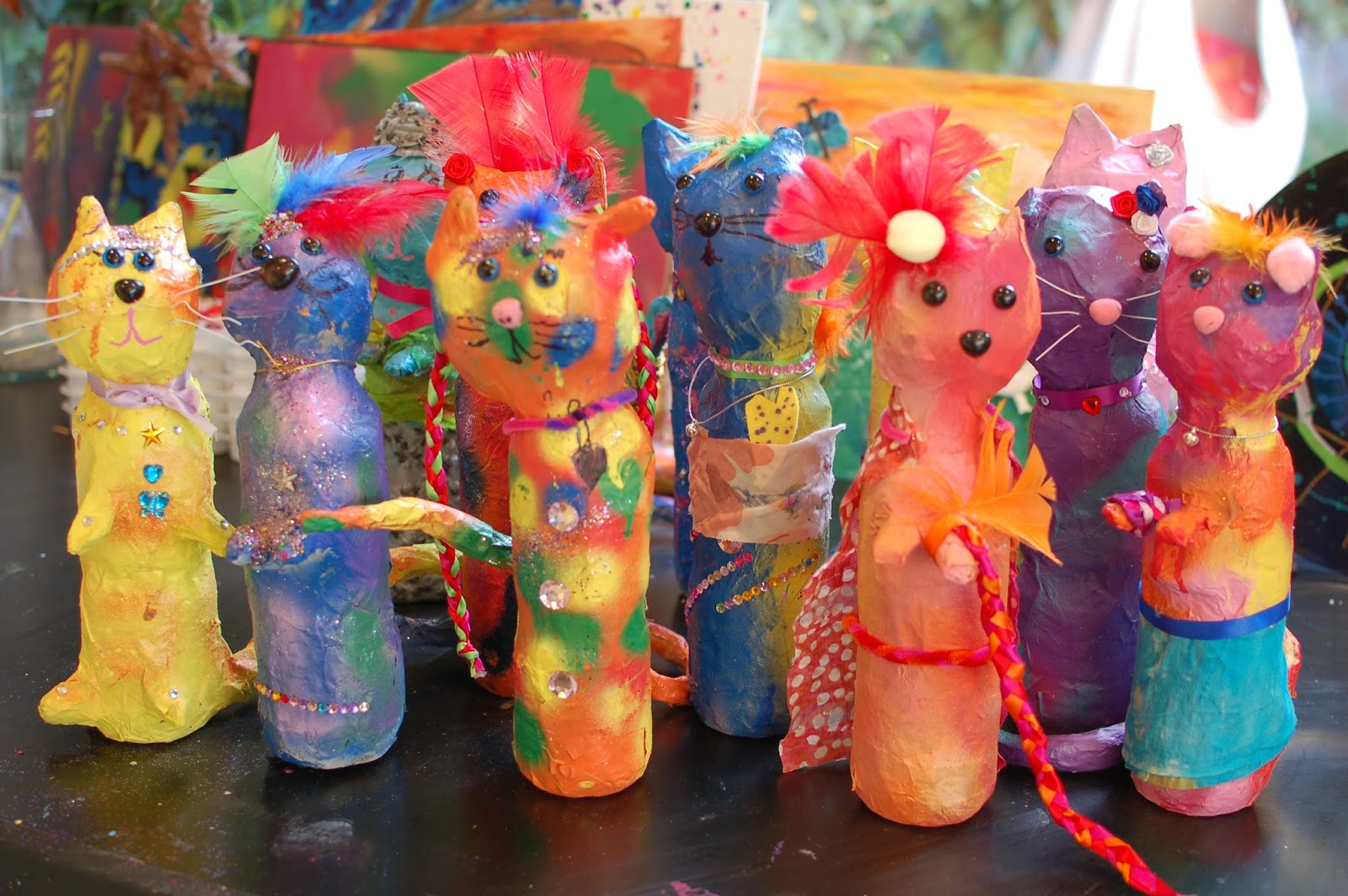 Sunnyside Art House Colourful Paper Mache Cats