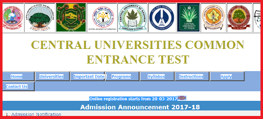Central University UG PG Entrnace Test CUCET-2017 Notification Online Application Form | Apply Online for CUCET 2017 Notification to get Admission into UG PG Research Programmes | Central University Common Entrance Test Notification Under Graduate and Post Graguate Courses Admission Notification 2017 Central University Entrance Test 2017 Eligibility Schedule for Apply Online Download Hall Tickets and Exam Dates anouncement of Results available at University Official Website https://www.cucet2017.co.in/WebPages/StaticPages/Home.aspx central-university-ug-pg-entrnace-test-notification-online-application-form