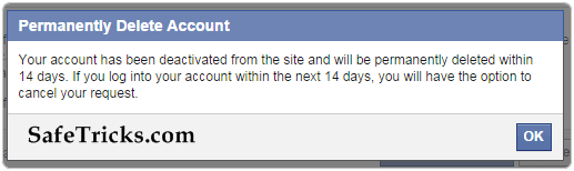 facebook account permanently deleted message