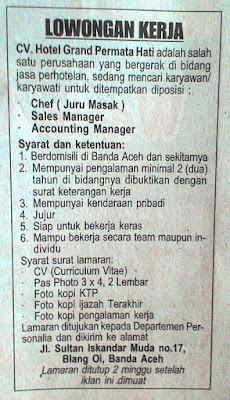 Rekrutmen Karyawan Hotel Grand Permata Hati Hotel Grand Permata Hati