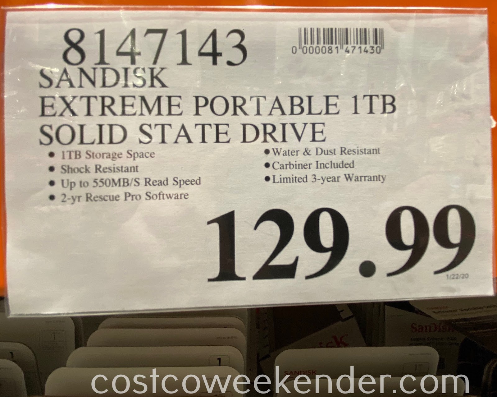 SanDisk Extreme Portable 1TB SSD Costco Weekender
