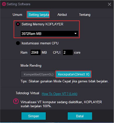 Setting Software Lanjutan KOPLAYER Setting Software Lanjutan KOPLAYER
