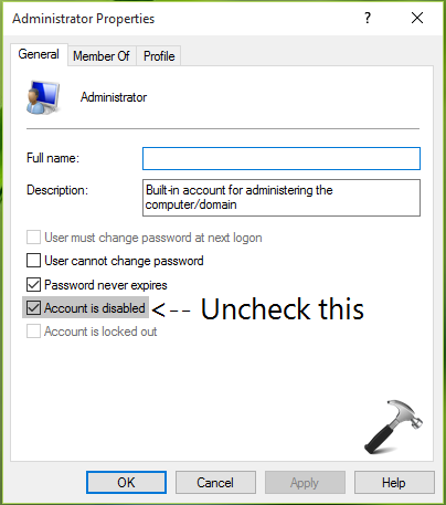 windows 7 your account has been disabled
