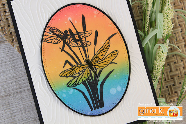 Dragonfly Cattail Card by Juliana Michaels featuring Wetlands 2 Stamp Set by Gina K Designs