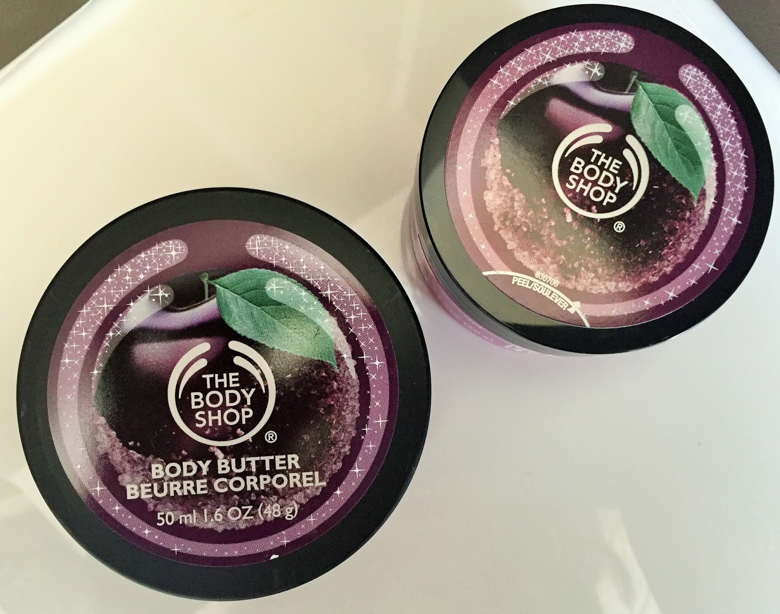 The Body Shop Christmas Gift Set Feel Good Tin in Frosted Plum body butter and sugar scrub