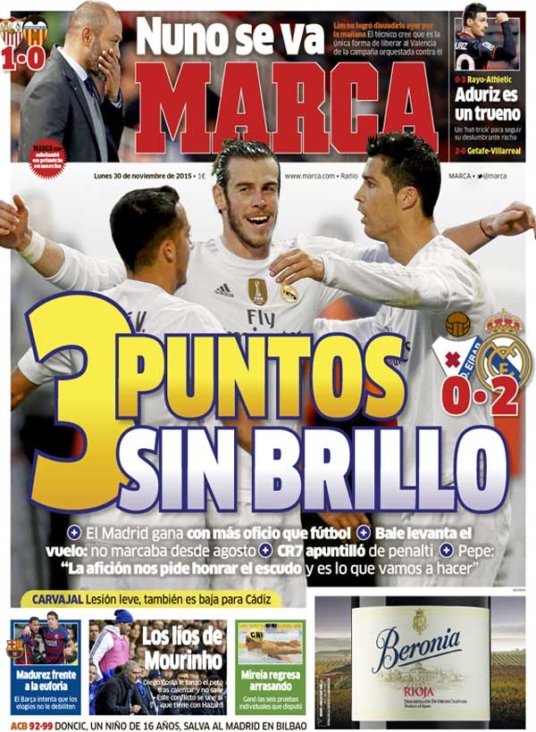 Real Madrid, Marca: "3 puntos sin brillo"