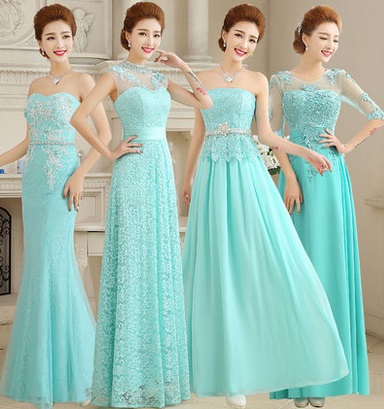 Four Design Luxury Turquoise Blue Bridesmaid/Evening Dress