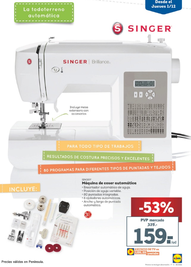 Máquinas de coser Singer: Modelos y precios 12 Maquina de Coser Singer Brilliance Lidl 2019