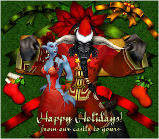 Tauren and Troll dancing with Christmas decorations