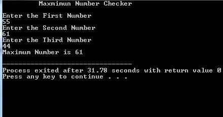 Write a program that take inputs three numbers and display the maximum ...
