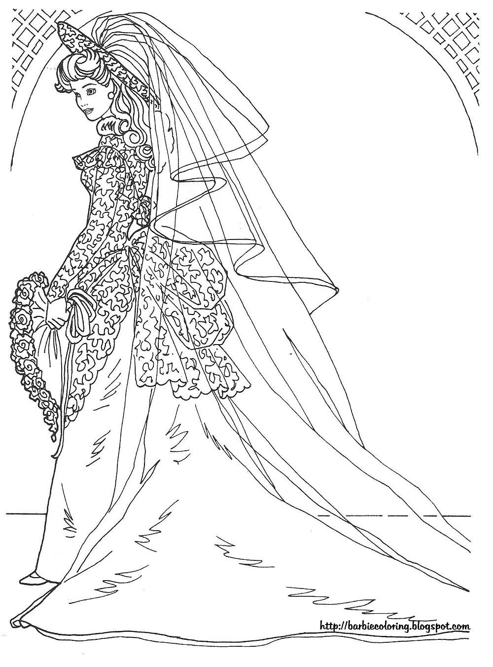 Barbie Coloring Pages Wedding Dress Doll