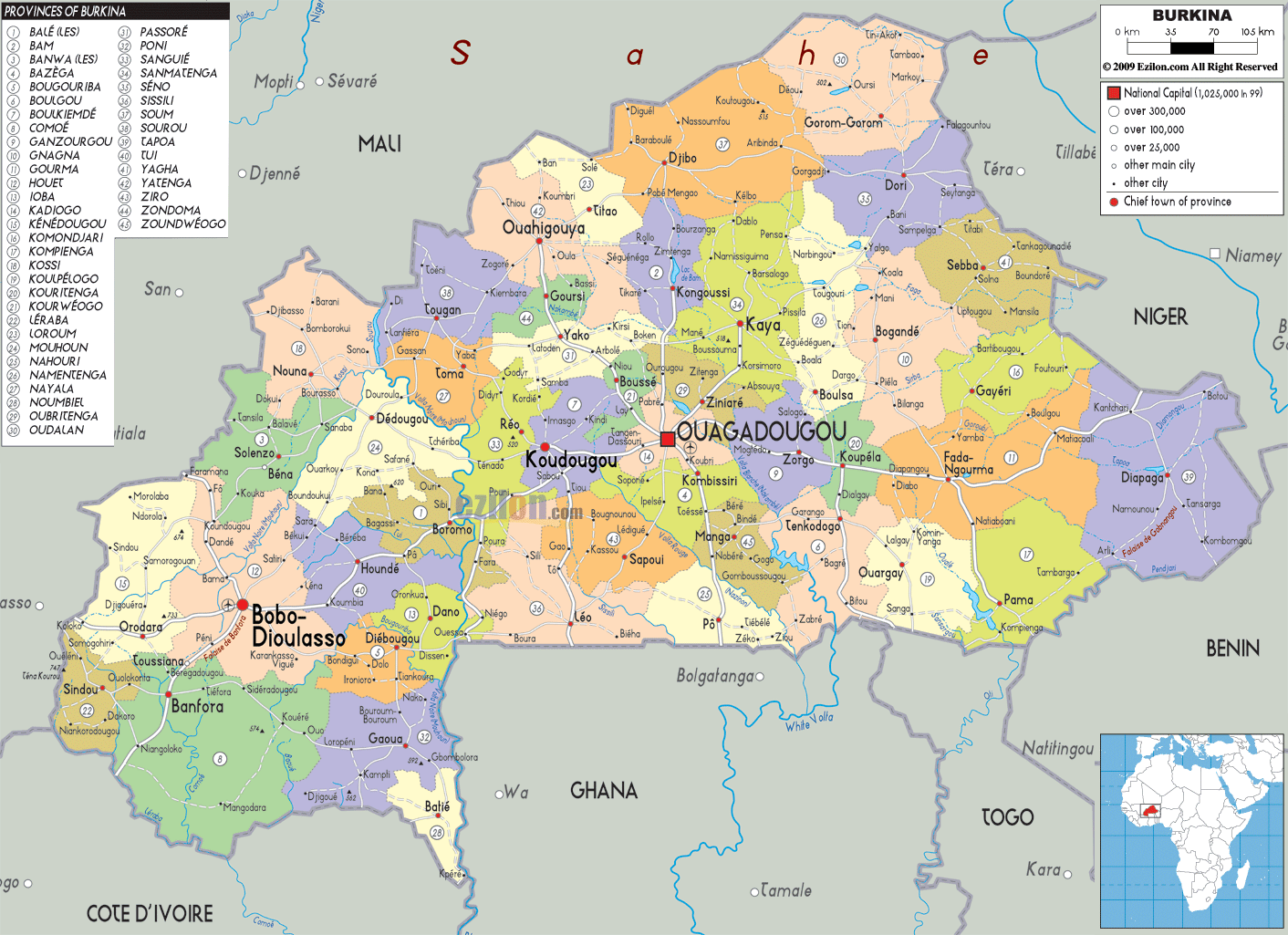 Burkina Faso - Geografiske Kort over Burkina Faso ~ Klima Naturali™