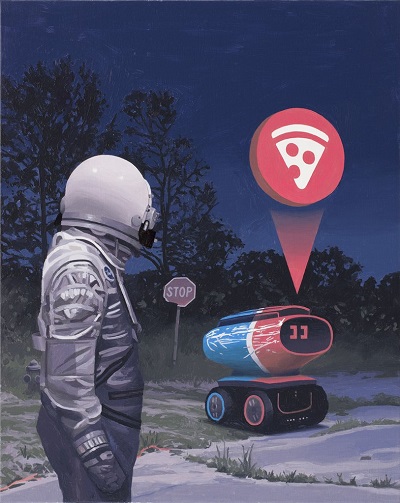"Pizzabot" - Scott Listfield | obras de arte pintura contemporanea, surrealismo pop art inspiration | art selecta "Pizzabot" - Scott Listfield | imagenes de arte bellas, pinturas tristes nostalgicas, cuadros, astronautas, sad art pictures, cool stuff