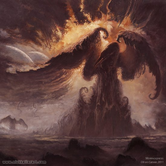 Fantasia, ficção científica e terror nas surreais e sombrias pinturas de Nick Keller Nick Keller pinturas a óleo fantasia ficção científica terror sombrio surreal infernal cósmico