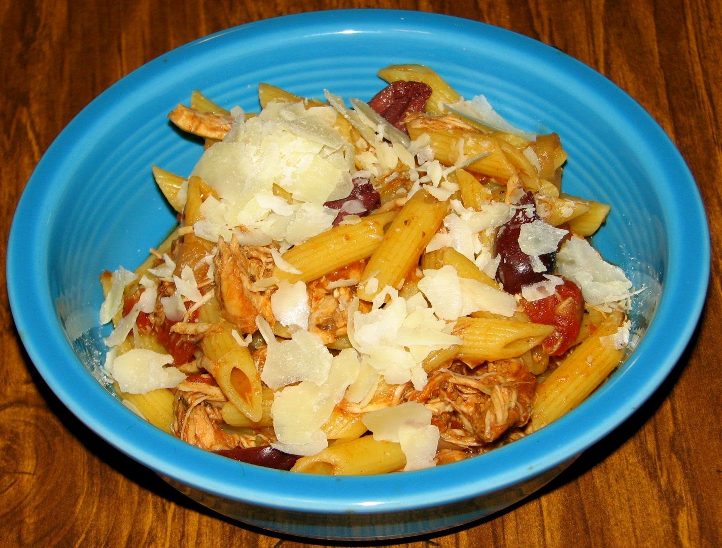 Shel's Kitchen Crock Pot Balsamic Chicken with Kalamata Olives and Penne