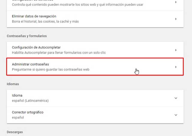 Administrar contraseñas google chrome