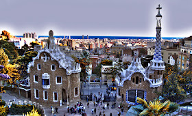 Parc Guell's main entrance in Barcelona, Spain
