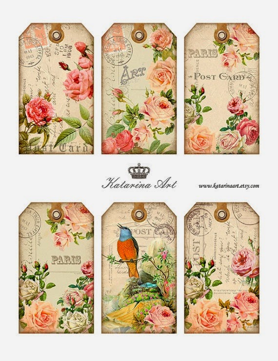 Etiquetas vintage flores