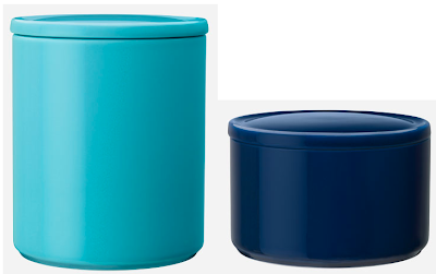 ceramic storage jars in two sizes - blue and turquoise