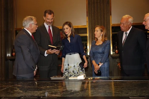 King Felipe and Queen Letizia attended the commemoration ceremony held on the occasion of 100th birthday of Camilo Jose Cela, Queen Letizia wore Carolina Herrera dress, skirt blouse