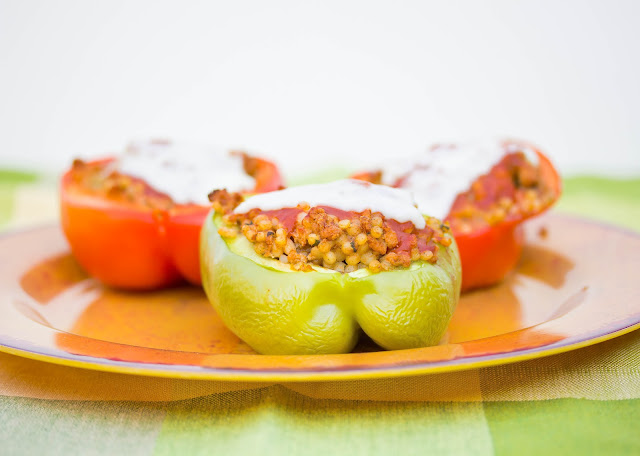 Stuffed Bell Peppers on a festive plate