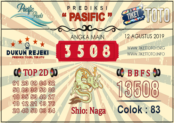 Prediksi Togel PASIFIC TIKETTOTO 12 AGUSTUS 2019