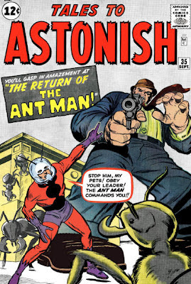 Tales to Astonish #35, Ant Man points as a much larger foe aims a gun at him