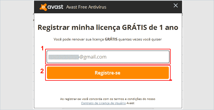 Registrar licença grátis de 1 ano do Avast Free