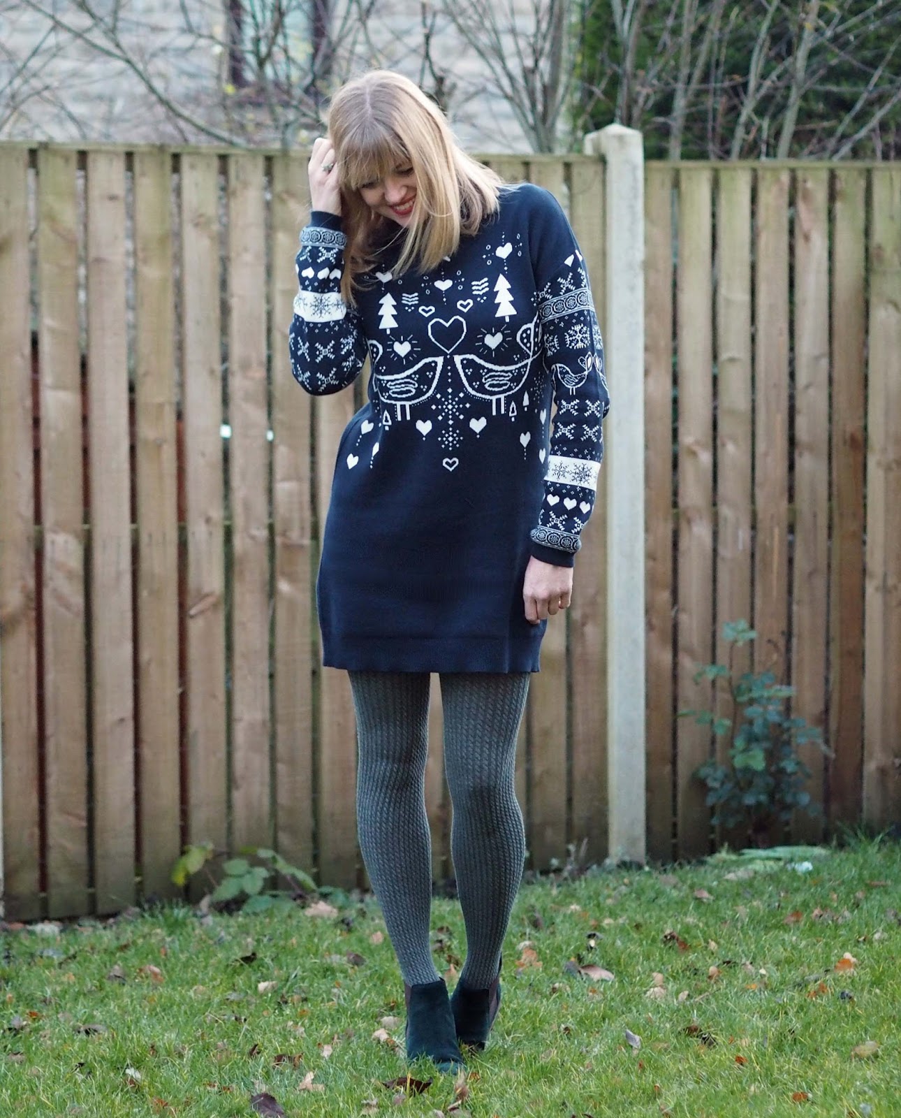 A Roll-Neck Fairisle Jumper Dress with Chelsea Boots - What Lizzy