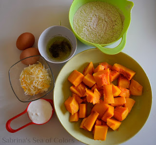 Ingredientes para unas magdalenas saladas de calabaza