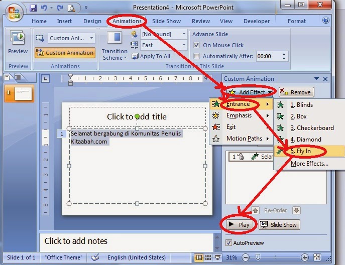 Tutorial Microsoft PowerPoint 2007 Cara  Membuat Animasi  