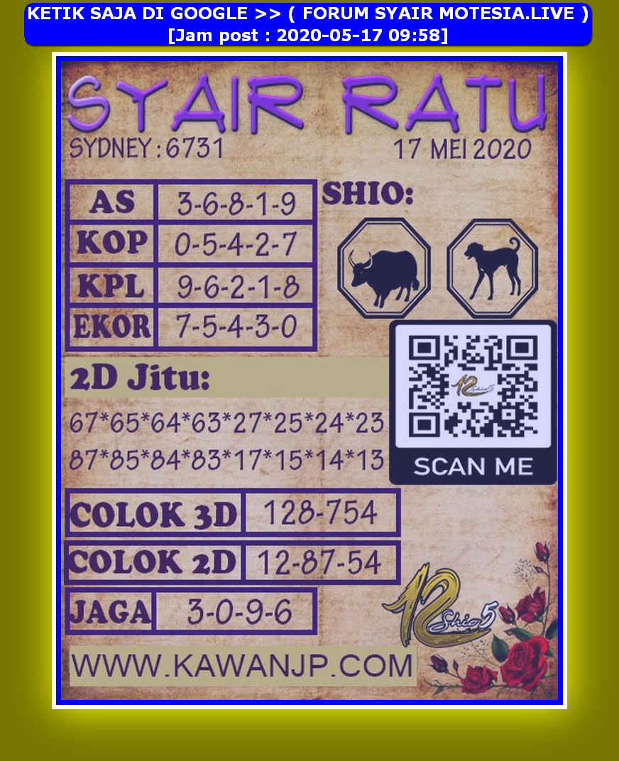 Prediksi Syair Sydney 17 Mei 2020 KODE SYAIR SGP SYAIR