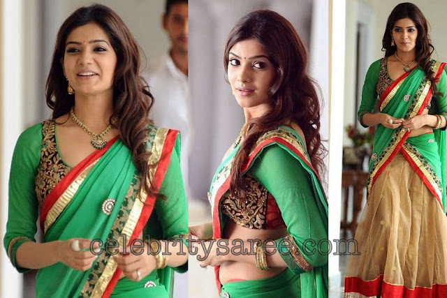 Samantha in Half Sari with Quarter Sleeves Blouse - Saree Blouse Patterns