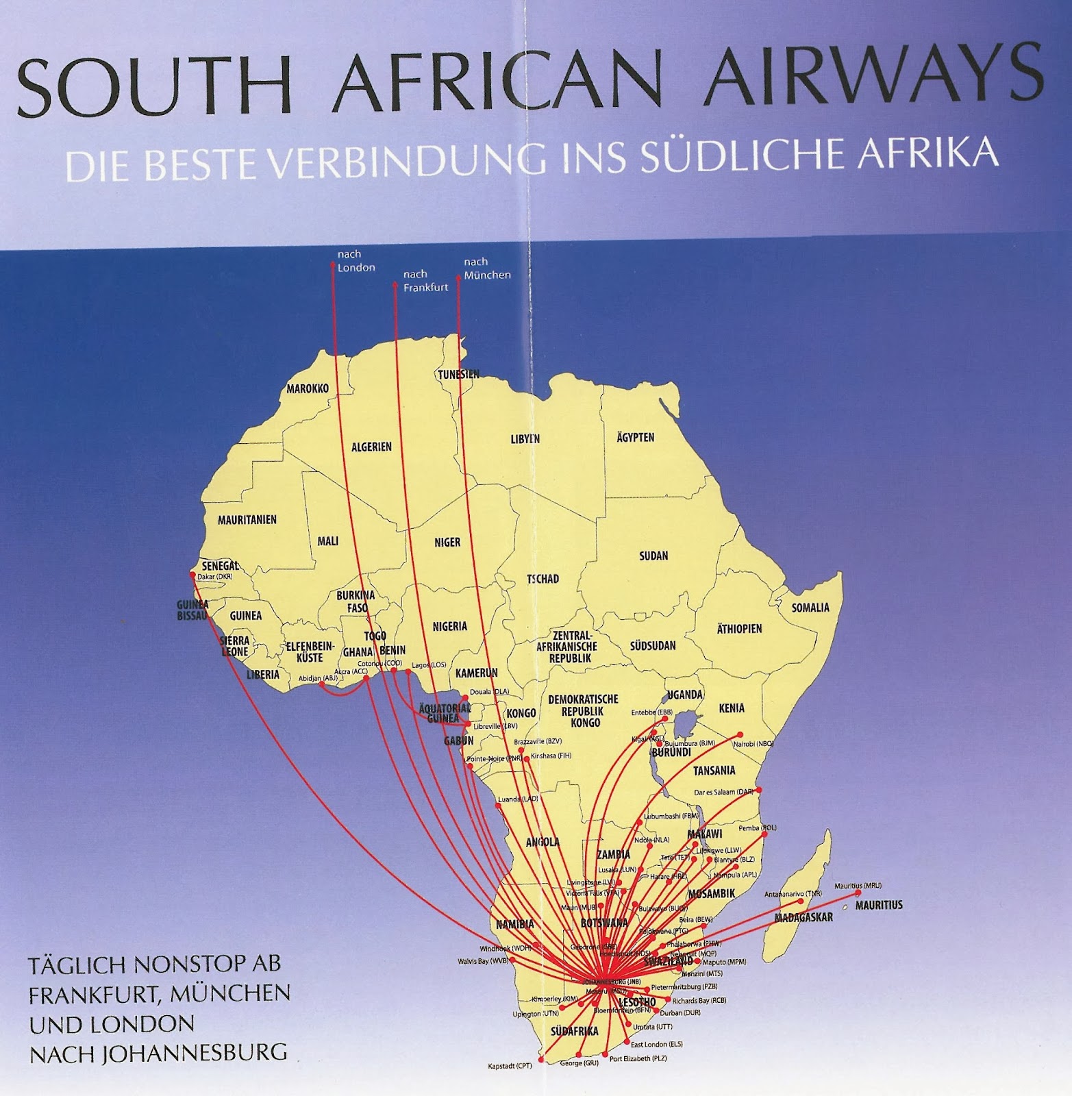 South african airways route map