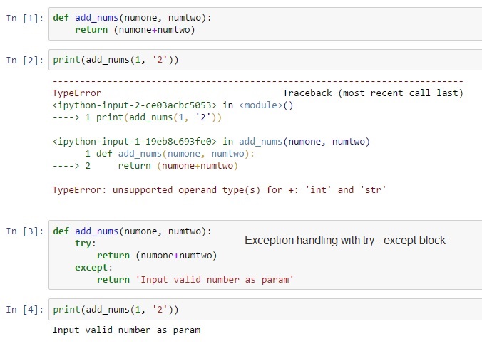 Exception handling and function in python
