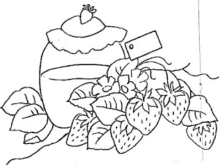 desenho pote de geleia de morangos para pintar