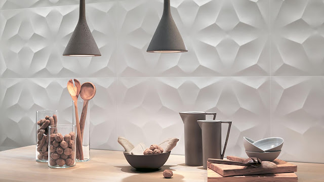 Tile design on wall with geometric shapes surfaces