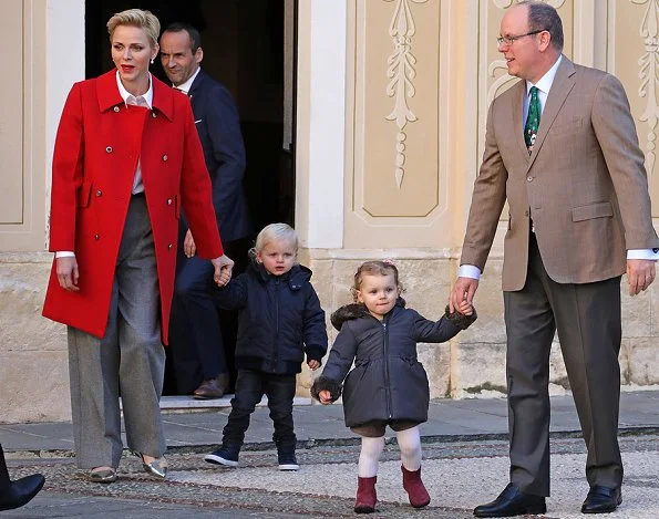 Prince Albert, Princess Charlene, Prince Jacques and Princess Gabriella attended the Children's Christmas ceremony and the Christmas gifts distribution at the Monaco Palace.