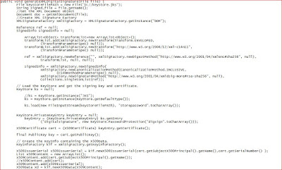 Java code for xml digital signature creation