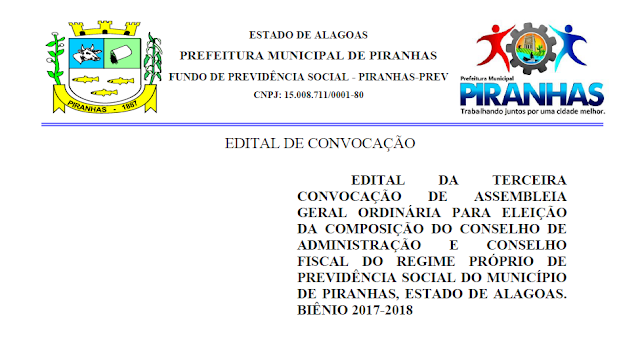  PIRANHASPREV convoca Servidores Ativos e Aposentados segurados para uma Assembleia Geral Ordinária nesta sexta-feira (27)